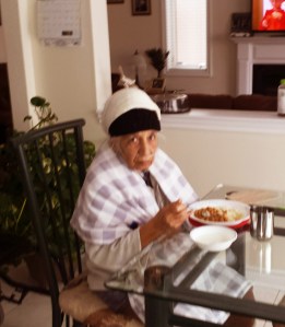 Mrs. Gill eating in the dining room of the main floor!